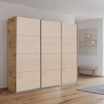 Kulmbach Artisan Oak and Champagne Glass 203cm 3 Door Sliding Wardrobe
