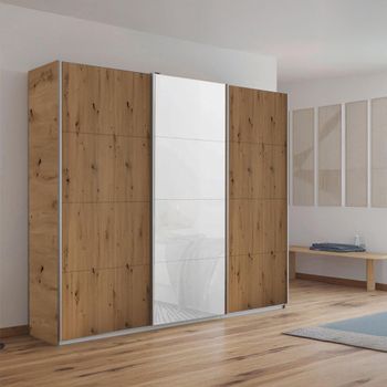 Kulmbach Artisan Oak and White Glass Front 203cm 3 Door Sliding Wardrobe