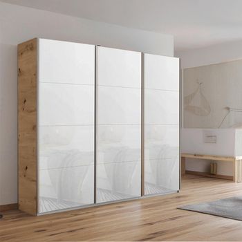 Kulmbach Artisan Oak and White Glass 203cm 3 Door Sliding Wardrobe