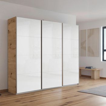 Kulmbach Artisan Oak and White High Gloss 203cm 3 Door Sliding Wardrobe