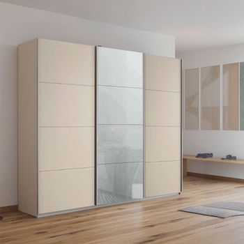 Kulmbach Champagne and Silk Grey Glass Front 203cm 3 Door Sliding Wardrobe