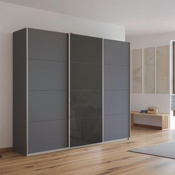 Kulmbach Metallic Dark Grey and Basalt Glass Front 203cm 3 Door Sliding Wardrobe
