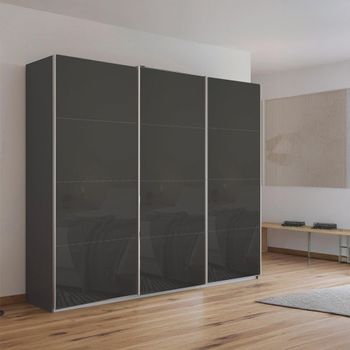 Kulmbach Metallic Dark Grey and Basalt Glass 203cm 3 Door Sliding Wardrobe