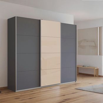 Kulmbach Metallic Dark Grey and Champagne Glass Front 203cm 3 Door Sliding Wardrobe