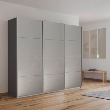 Kulmbach Metallic Dark Grey and Grey High Gloss 203cm 3 Door Sliding Wardrobe