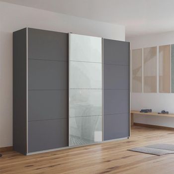 Kulmbach Metallic Dark Grey and Silk Grey Glass Front 203cm 3 Door Sliding Wardrobe