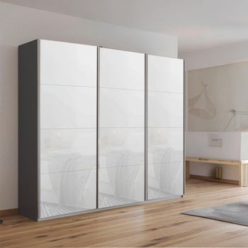 Kulmbach Metallic Dark Grey and White Glass 203cm 3 Door Sliding Wardrobe