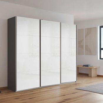 Kulmbach Metallic Dark Grey and White High Gloss 203cm 3 Door Sliding Wardrobe