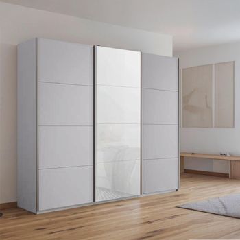 Kulmbach Silk Grey and White Glass Front 203cm 3 Door Sliding Wardrobe