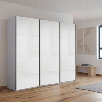 Kulmbach Silk Grey and White High Gloss 203cm 3 Door Sliding Wardrobe