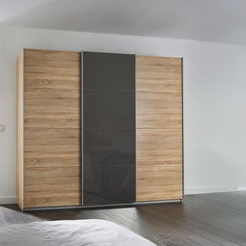 Kulmbach Sonoma Oak and Basalt Glass Front 203cm 3 Door Sliding Wardrobe