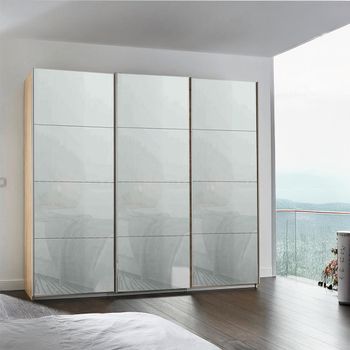Kulmbach Sonoma Oak and Silk Grey Glass 203cm 3 Door Sliding Wardrobe