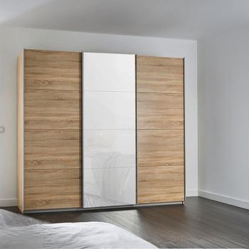 Kulmbach Sonoma Oak and White Glass Front 203cm 3 Door Sliding Wardrobe