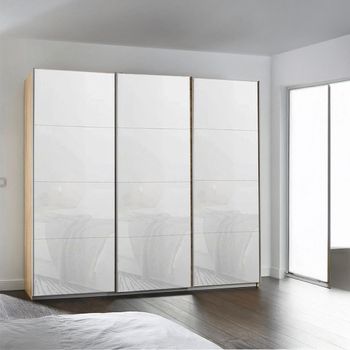 Kulmbach Sonoma Oak and White Glass 203cm 3 Door Sliding Wardrobe