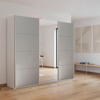 Kulmbach Sliding Mirror Alpine White and Grey High Gloss 203cm 3 Door Wardrobe