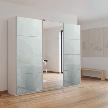 Kulmbach Sliding Mirror Alpine White and Silk Grey Glass 203cm 3 Door Wardrobe