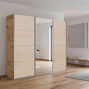 Kulmbach Sliding Mirror Artisan Oak and Champagne Glass 203cm 3 Door Wardrobe