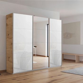 Kulmbach Sliding Mirror Artisan Oak and White Glass 203cm 3 Door Wardrobe