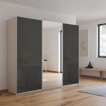 Kulmbach Sliding Mirror Champagne and Basalt Glass 203cm 3 Door Wardrobe