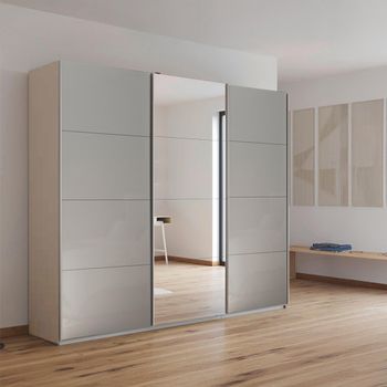 Kulmbach Sliding Mirror Champagne and Grey High Gloss 203cm 3 Door Wardrobe