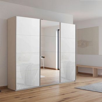 Kulmbach Sliding Mirror Champagne and White Glass 203cm 3 Door Wardrobe