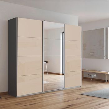 Kulmbach Sliding Mirror Metallic Dark Grey and Champagne Glass 203cm 3 Door Wardrobe