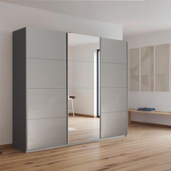 Kulmbach Sliding Mirror Metallic Dark Grey and Grey High Gloss 203cm 3 Door Wardrobe