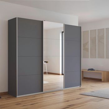 Kulmbach Sliding Mirror Metallic Dark Grey 203cm 3 Door Wardrobe