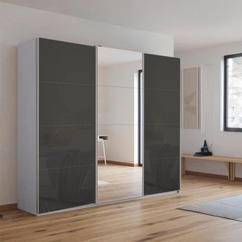 Kulmbach Sliding Mirror Silk Grey and Basalt Glass 203cm 3 Door Wardrobe