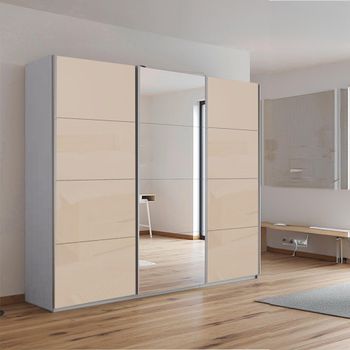 Kulmbach Sliding Mirror Silk Grey and Champagne Glass 203cm 3 Door Wardrobe
