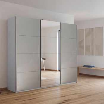 Kulmbach Sliding Mirror Silk Grey and Grey High Gloss 203cm 3 Door Wardrobe