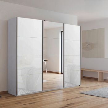 Kulmbach Sliding Mirror Silk Grey and White Glass 203cm 3 Door Wardrobe
