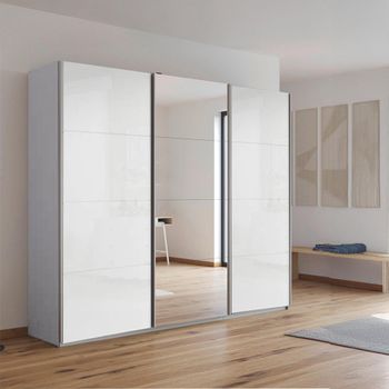 Kulmbach Sliding Mirror Silk Grey and White High Gloss 203cm 3 Door Wardrobe