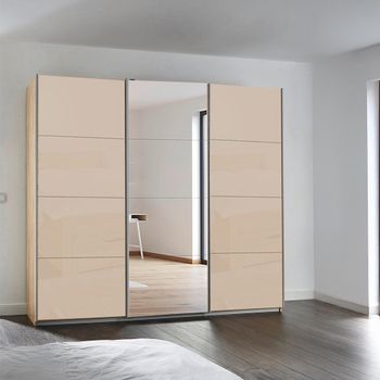 Kulmbach Sliding Mirror Sonoma Oak and Champagne Glass 203cm 3 Door Wardrobe