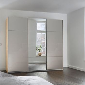 Kulmbach Sliding Mirror Sonoma Oak and Grey High Gloss 203cm 3 Door Wardrobe