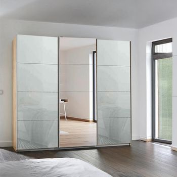Kulmbach Sliding Mirror Sonoma Oak and Silk Grey Glass 203cm 3 Door Wardrobe