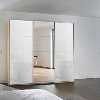 Kulmbach Sliding Mirror Sonoma Oak and White Glass 203cm 3 Door Wardrobe