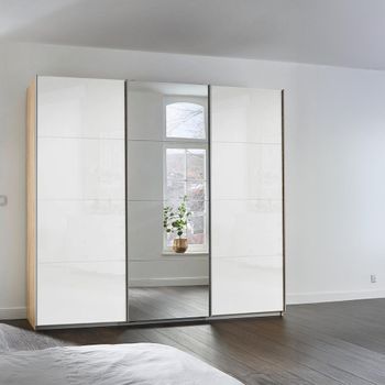 Kulmbach Sliding Mirror Sonoma Oak and White High Gloss 203cm 3 Door Wardrobe