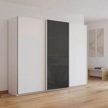 Kulmbach Alpine White and Basalt Glass Front 271cm 3 Door Sliding Wardrobe