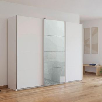 Kulmbach Alpine White and Silk Grey Glass Front 271cm 3 Door Sliding Wardrobe