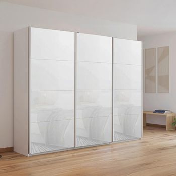 Kulmbach Alpine White and White Glass 271cm 3 Door Sliding Wardrobe