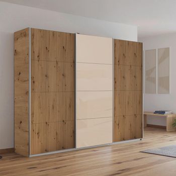 Kulmbach Artisan Oak and Champagne Glass Front 271cm 3 Door Sliding Wardrobe