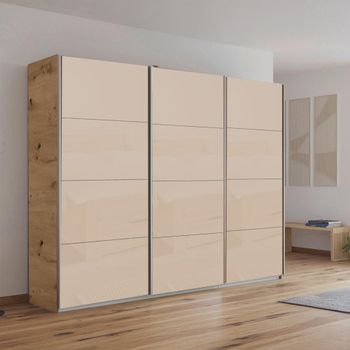 Kulmbach Artisan Oak and Champagne Glass 271cm 3 Door Sliding Wardrobe