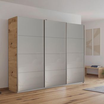 Kulmbach Artisan Oak and Grey High Gloss 271cm 3 Door Sliding Wardrobe