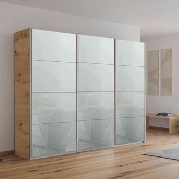 Kulmbach Artisan Oak and Silk Grey Glass 271cm 3 Door Sliding Wardrobe