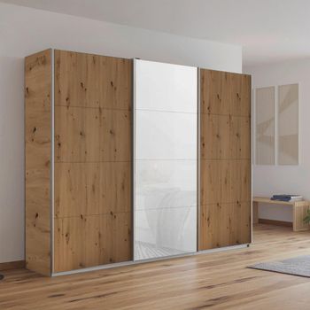Kulmbach Artisan Oak and White Glass Front 271cm 3 Door Sliding Wardrobe