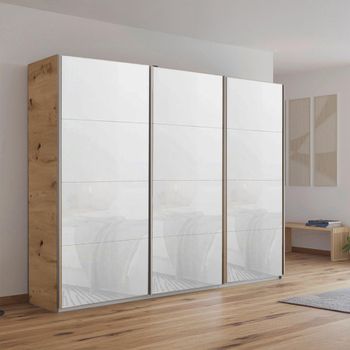 Kulmbach Artisan Oak and White Glass 271cm 3 Door Sliding Wardrobe