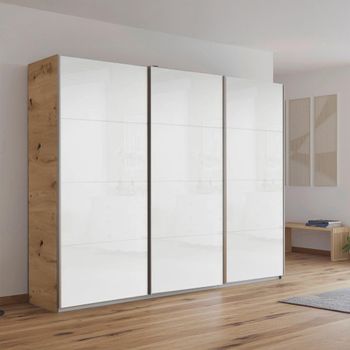 Kulmbach Artisan Oak and White High Gloss 271cm 3 Door Sliding Wardrobe
