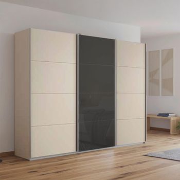 Kulmbach Champagne and Basalt Glass Front 271cm 3 Door Sliding Wardrobe
