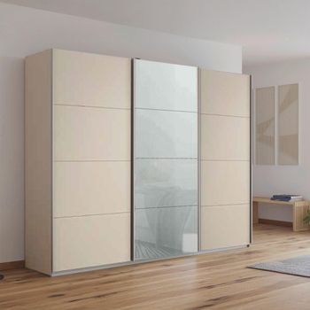 Kulmbach Champagne and Silk Grey Glass Front 271cm 3 Door Sliding Wardrobe